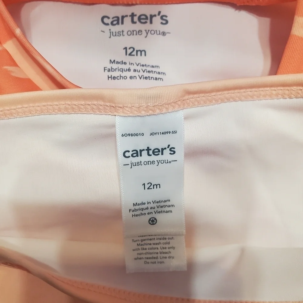 NWT Carter's Baby Girl Sun & Polka Dots Rashguard 2 PC Swim Set 12M